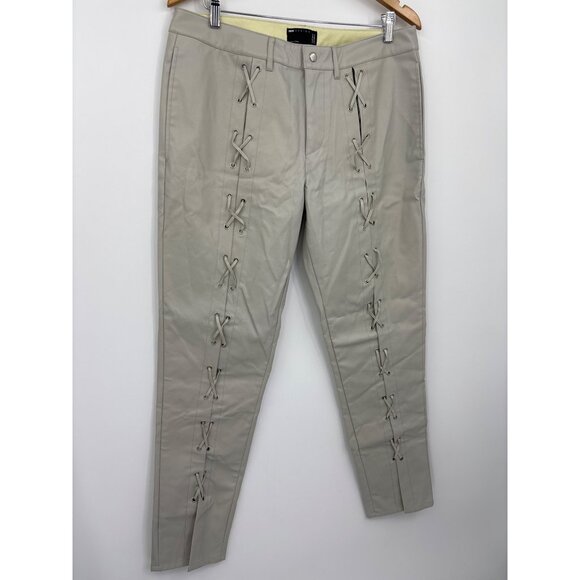 ASOS Design Faux Leather Lace Up Front Slim Fit Pant Beige Size 34 - Picture 2 of 5